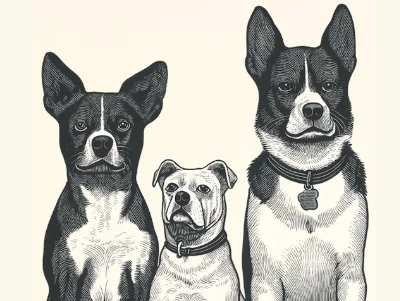 Illustration of three dogs